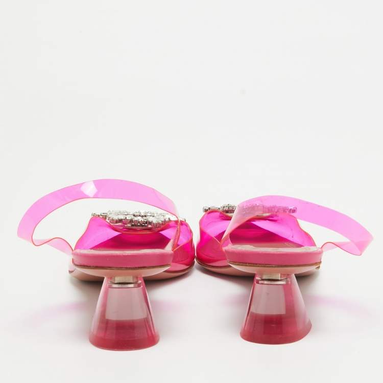 Pre Owned Amina Muaddi Pink PVC Begum Slingback Pumps Size 37  