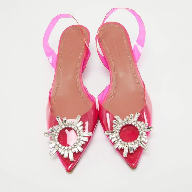 Pre Owned Amina Muaddi Pink PVC Begum Slingback Pumps Size 37  