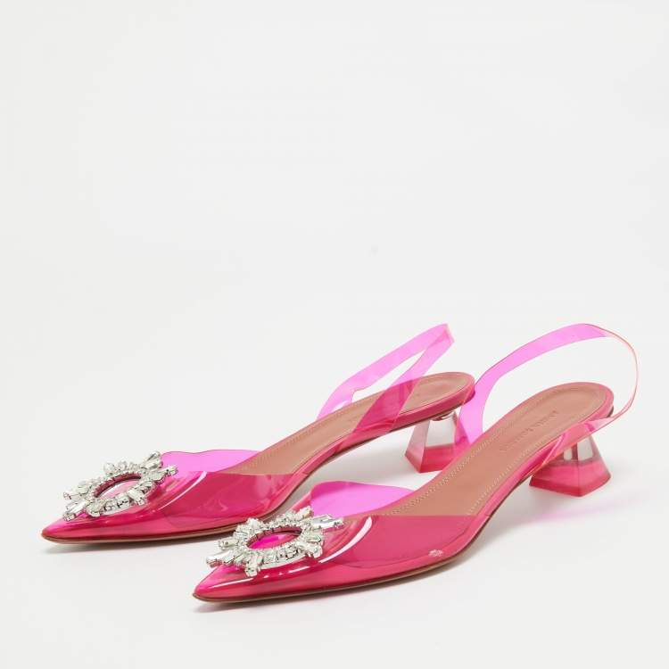 Pre Owned Amina Muaddi Pink PVC Begum Slingback Pumps Size 37  