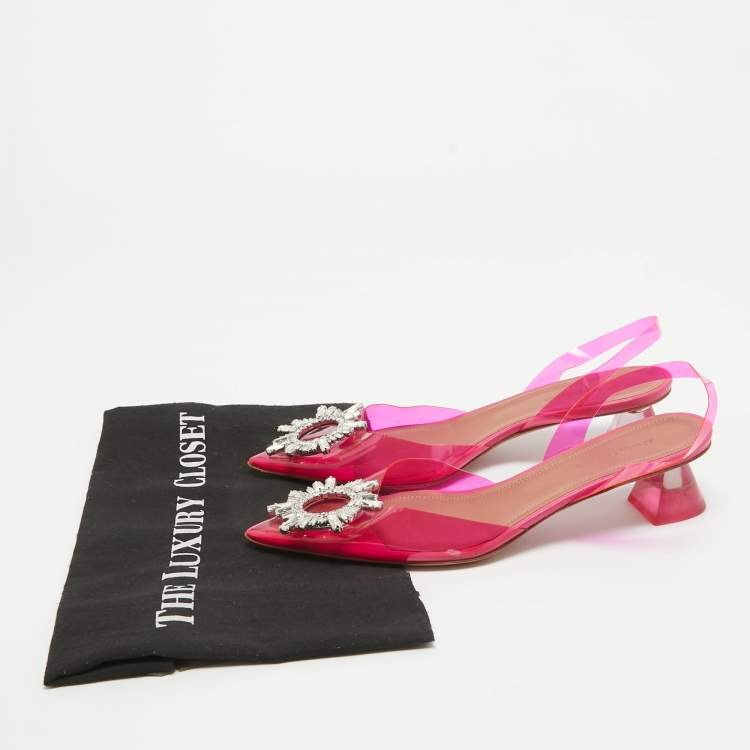 Pre Owned Amina Muaddi Pink PVC Begum Slingback Pumps Size 37  
