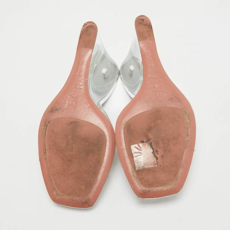 Pre Owned Amina Muaddi Transparent PVC Lupita Wedge Sandals Size 38