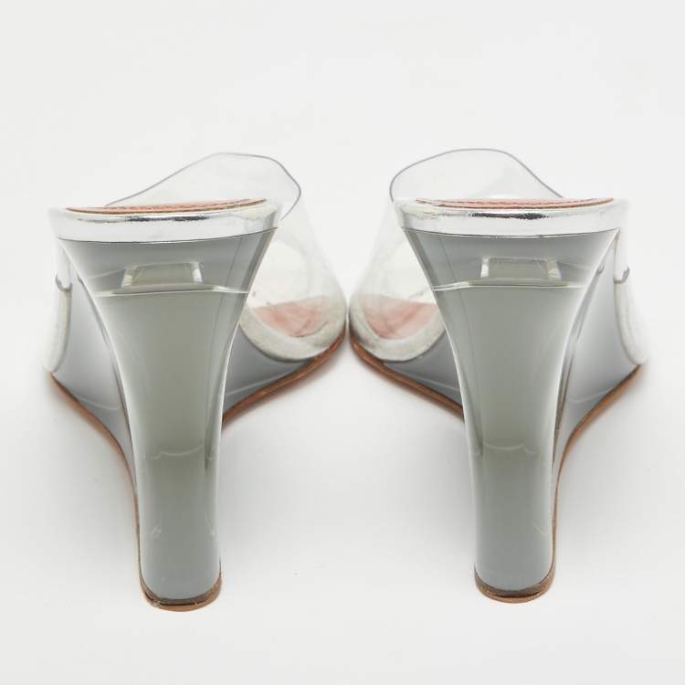 Pre Owned Amina Muaddi Transparent PVC Lupita Wedge Sandals Size 38