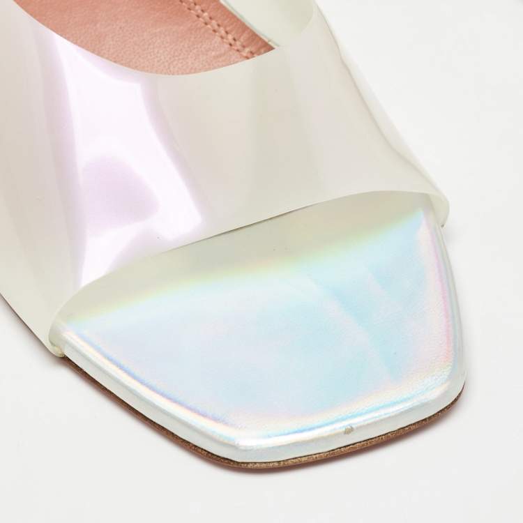 Pre Owned Amina Muaddi White PVC Lupita Slide Sandals Size 40
