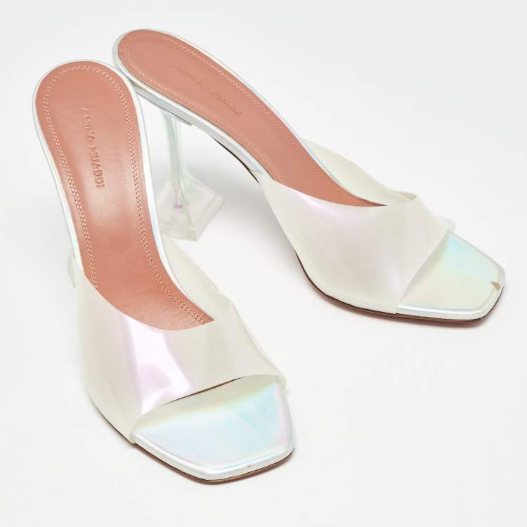 Pre Owned Amina Muaddi White PVC Lupita Slide Sandals Size 40