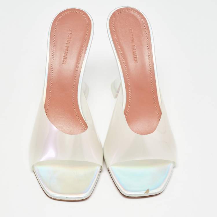 Pre Owned Amina Muaddi White PVC Lupita Slide Sandals Size 40