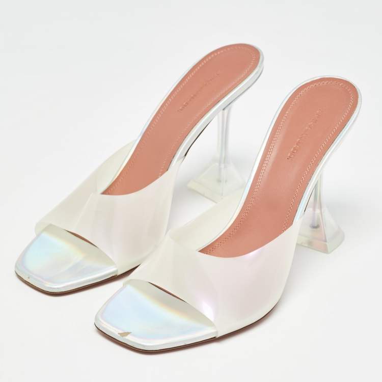 Pre Owned Amina Muaddi White PVC Lupita Slide Sandals Size 40