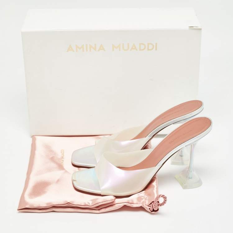 Pre Owned Amina Muaddi White PVC Lupita Slide Sandals Size 40