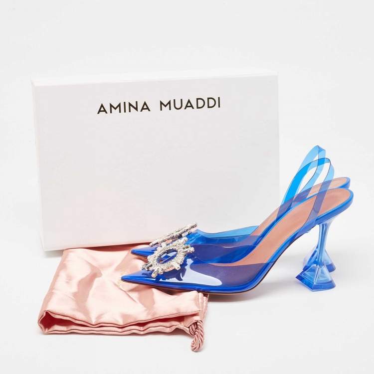 Pre Owned Amina Muaddi Blue PVC Begum Slingback Sandals Size 41