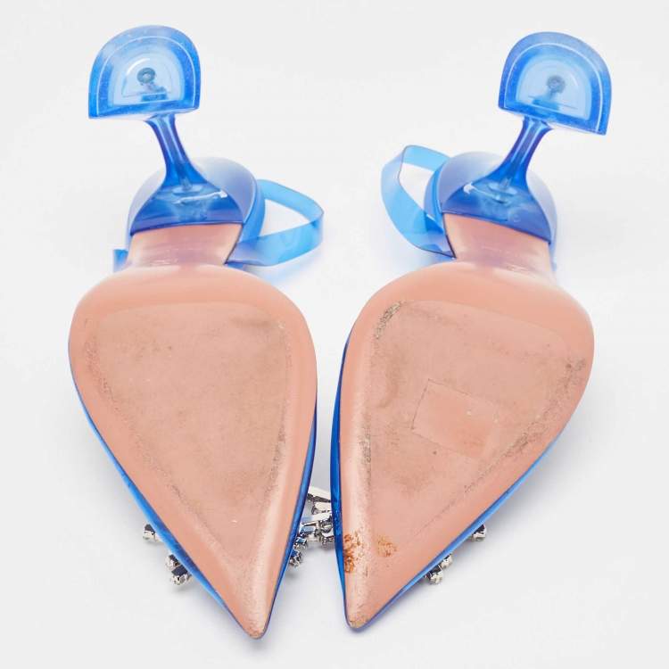 Pre Owned Amina Muaddi Blue PVC Begum Slingback Sandals Size 41