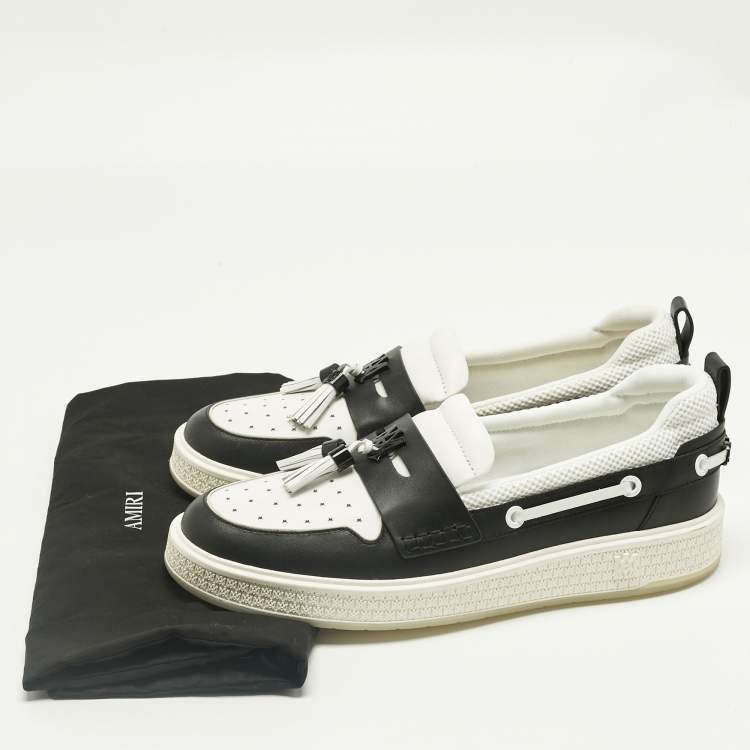 Pre Owned Amiri White Leather and Mesh MA1 Tassel  Sneaker Loafer Size 46