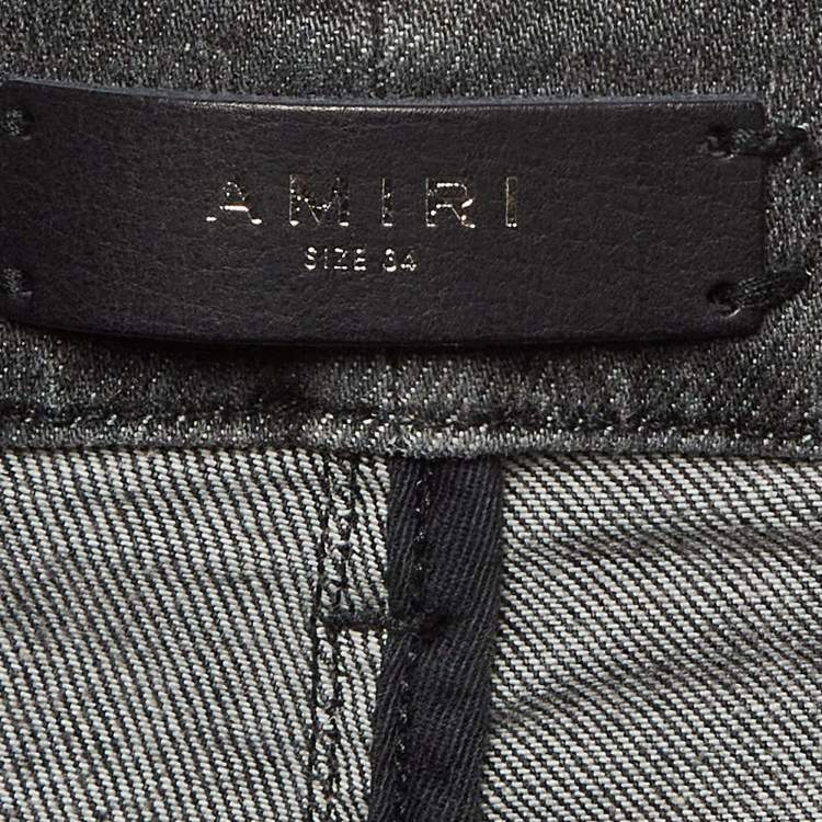 Pre Owned Amiri Grey Washed & Distressed Denim Zipped Jeans L Waist 33"