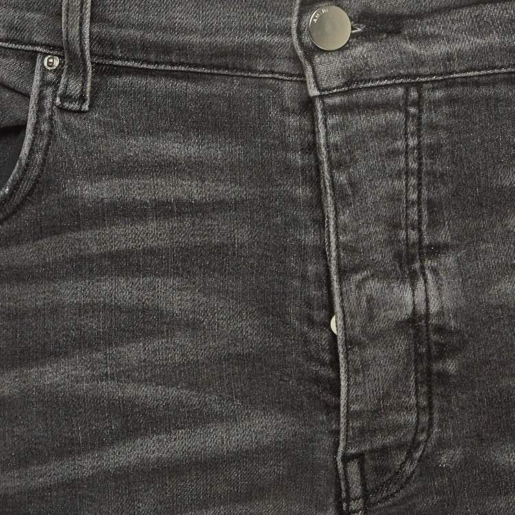 Pre Owned Amiri Grey Washed & Distressed Denim Zipped Jeans L Waist 33"