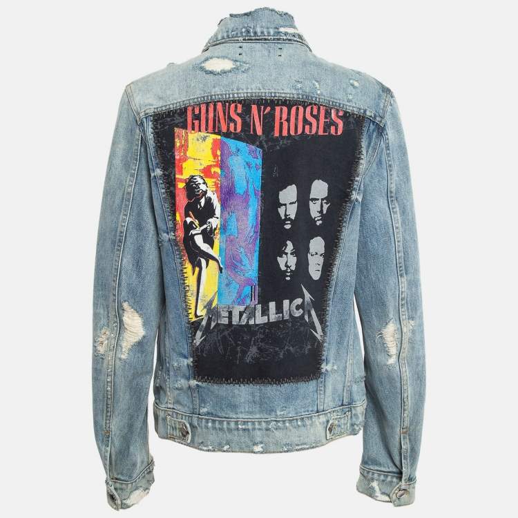 Pre Owned Amiri Blue Distressed Printed Denim Buttoned Front Jacket M