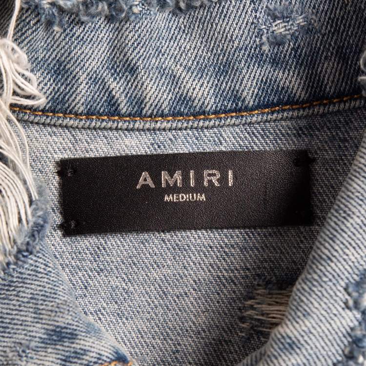 Pre Owned Amiri Blue Distressed Printed Denim Buttoned Front Jacket M