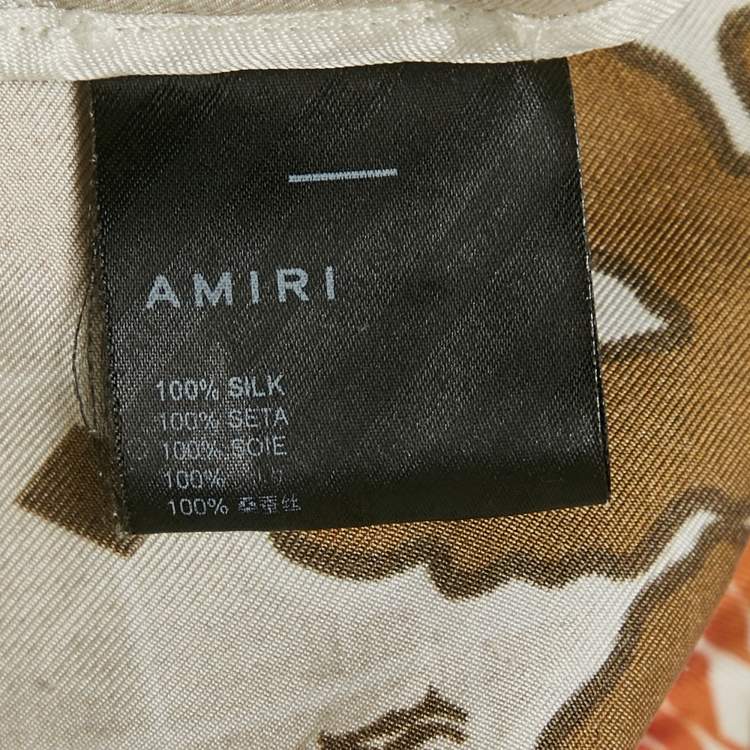 Pre Owned Amiri Green/Cream Palm Tree Print Silk Shorts L