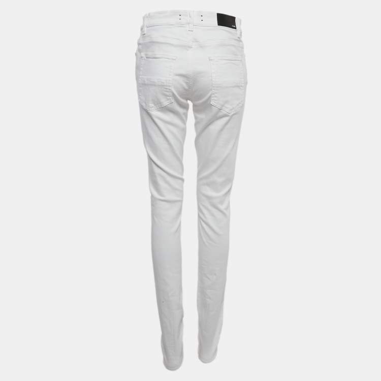 Pre Owned Amiri White Distressed Denim Skinny Jeans L Waist 31"