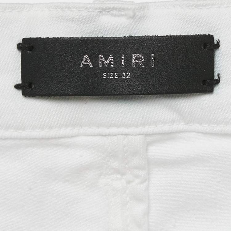 Pre Owned Amiri White Distressed Denim Skinny Jeans L Waist 31"