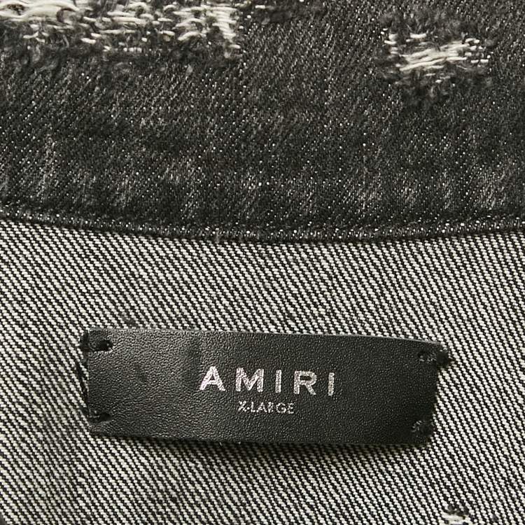 Pre Owned Amiri Black Distressed Denim Applique Detail Jacket XL