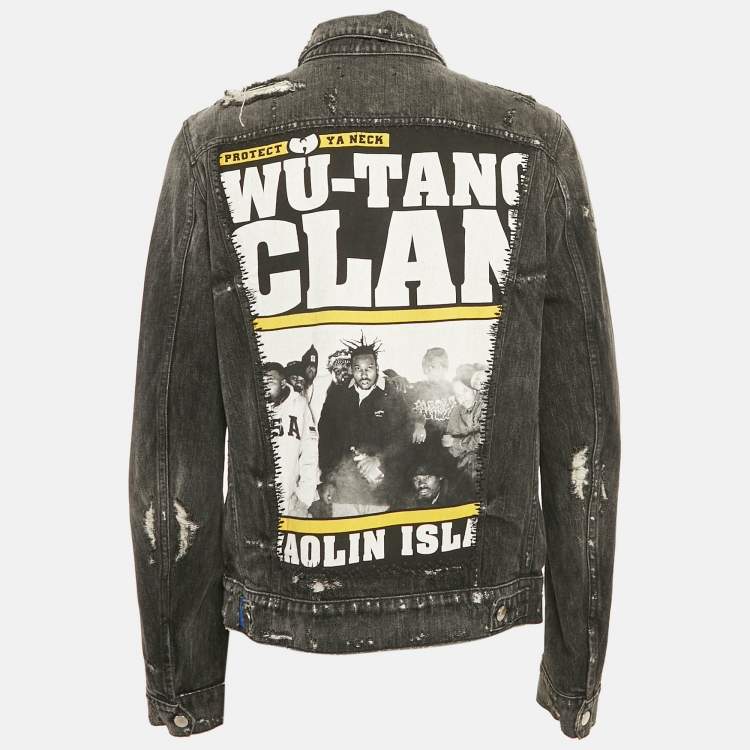 Pre Owned Amiri Black Distressed Denim Applique Detail Jacket XL