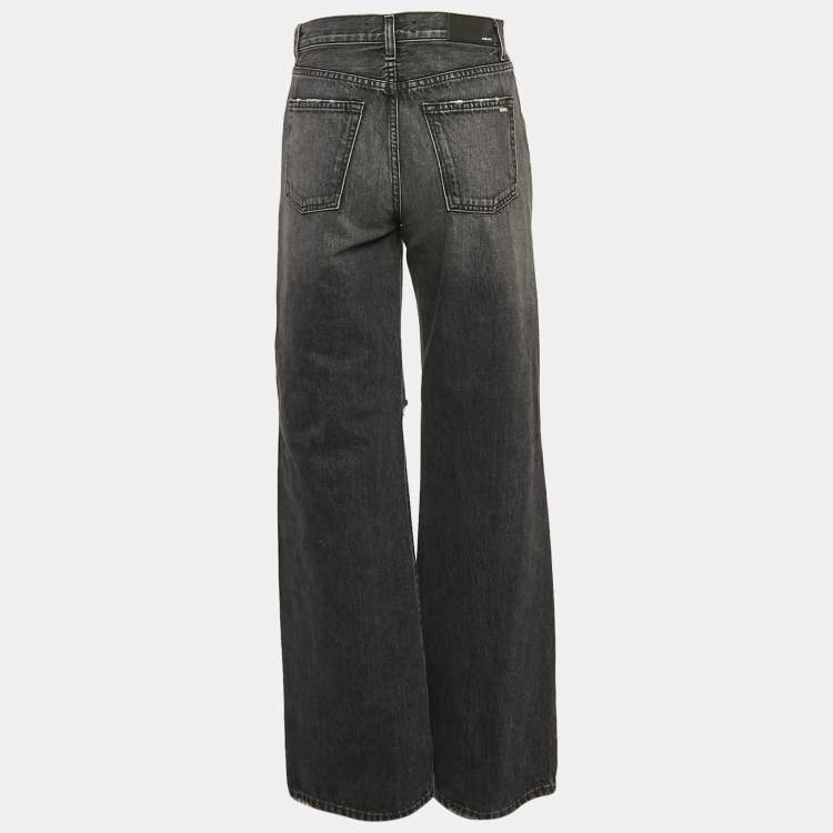 Pre Owned Amiri Grey Ripped Denim Wide-Leg  Jeans S Waist 26"