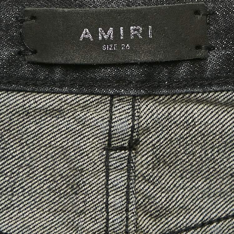 Pre Owned Amiri Grey Ripped Denim Wide-Leg  Jeans S Waist 26"