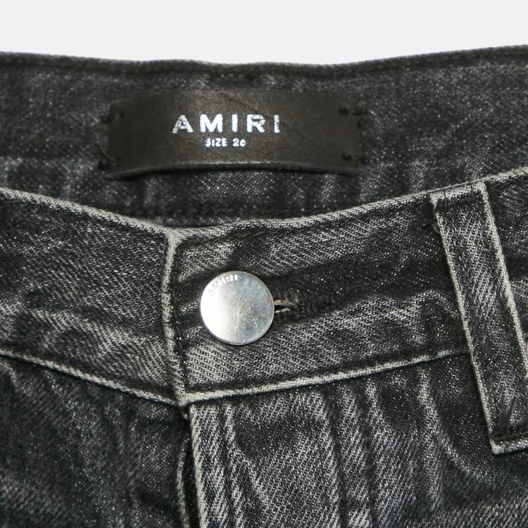 Pre Owned Amiri Grey Ripped Denim Wide-Leg  Jeans S Waist 26"