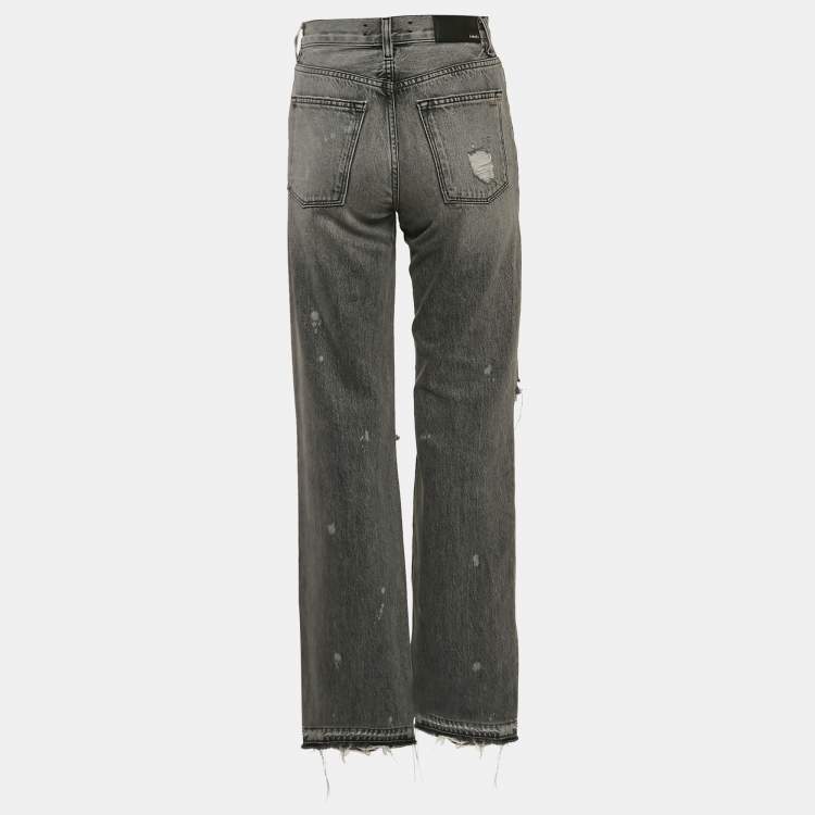 Pre Owned Amiri Grey Denim Ripped Jeans M Waist 26"