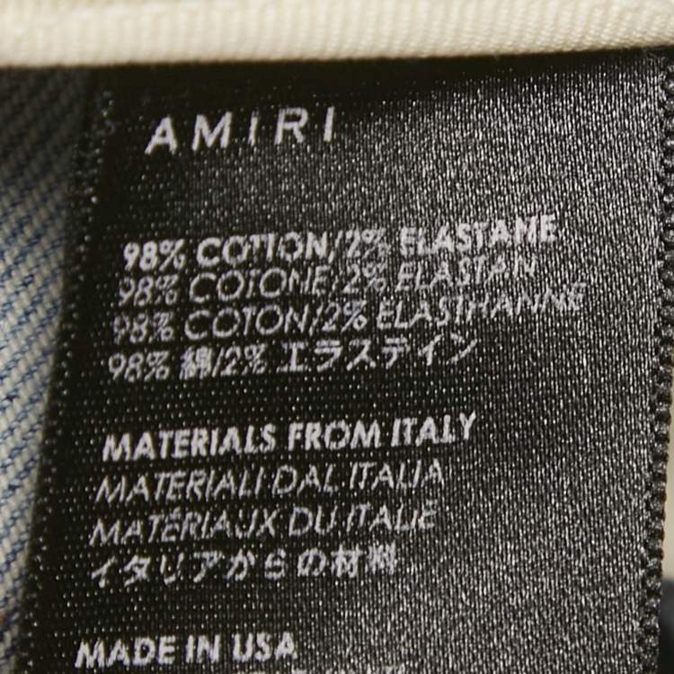 Pre Owned Amiri Blue Paint Splatter Distressed Denim Skinny Fit Jeans M Waist 29"