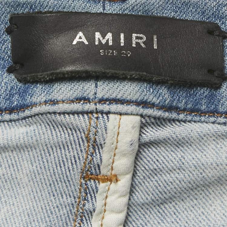 Pre Owned Amiri Blue Paint Splatter Distressed Denim Skinny Fit Jeans M Waist 29"