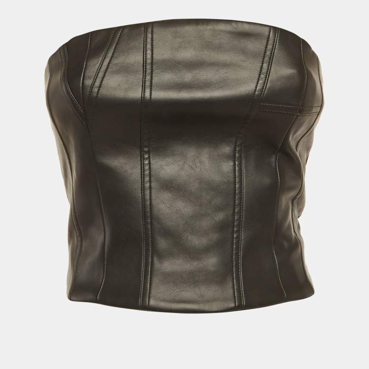 Pre Owned Amiri Black Leather Zip-Up Corset S