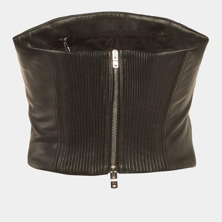Pre Owned Amiri Black Leather Zip-Up Corset S