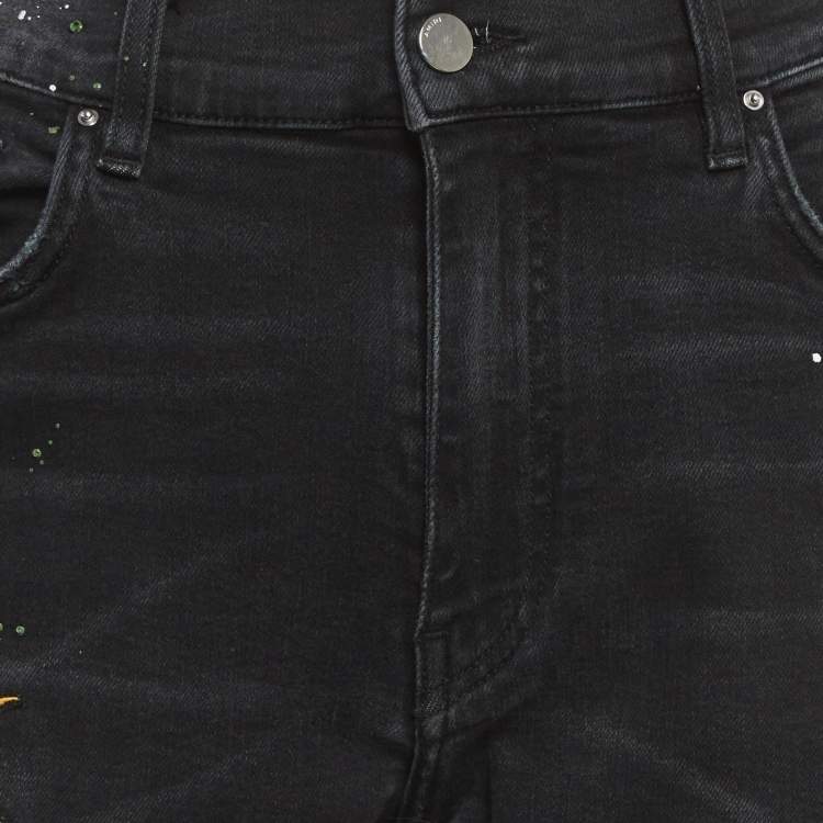 Pre Owned Amiri Black Paint Denim Distressed Jeans L/Waist 32"