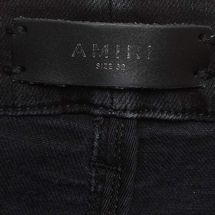 Pre Owned Amiri Black Paint Denim Distressed Jeans L/Waist 32"