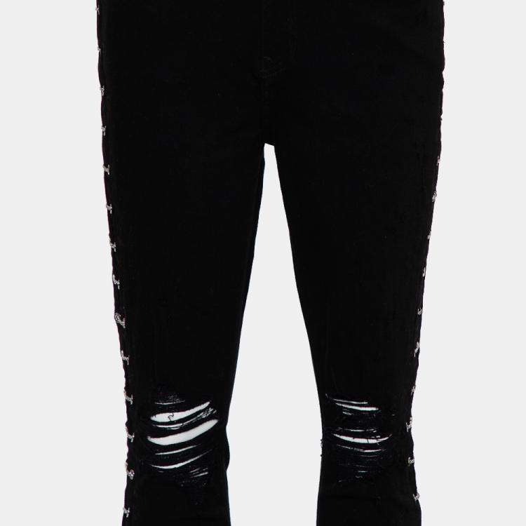 Pre Owned Amiri Black Denim Side Chain Detail Distressed Skinny Jeans M