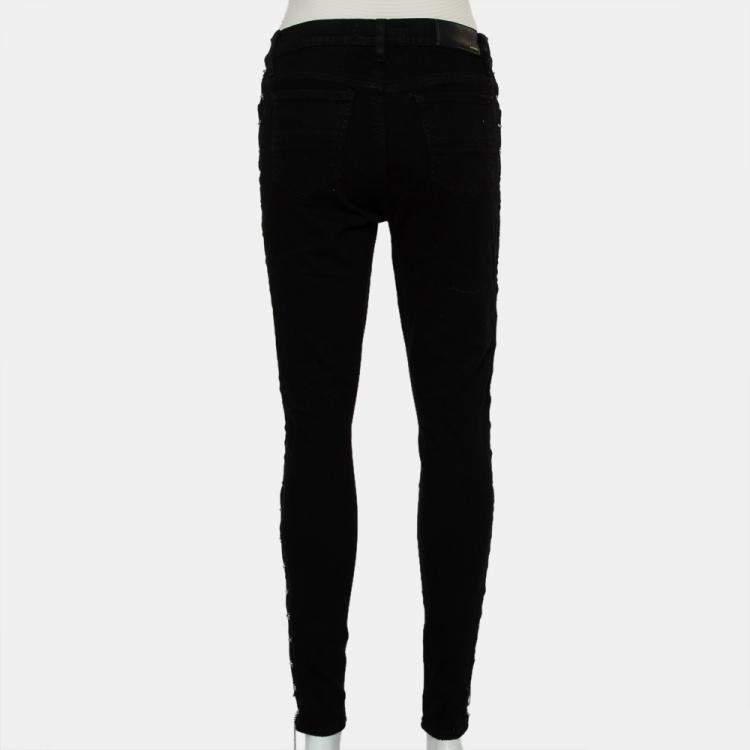 Pre Owned Amiri Black Denim Side Chain Detail Distressed Skinny Jeans M