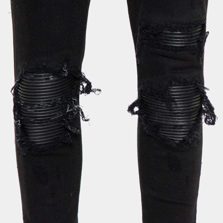 مملوكة مسبقًا Amiri Black Denim Zipper Detail Distressed Jeans M