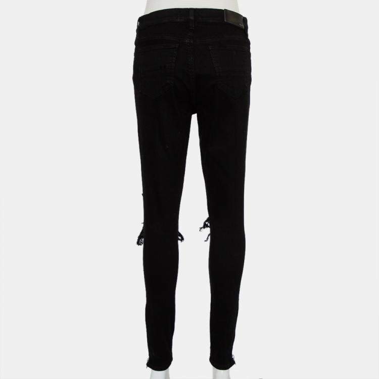 مملوكة مسبقًا Amiri Black Denim Zipper Detail Distressed Jeans M
