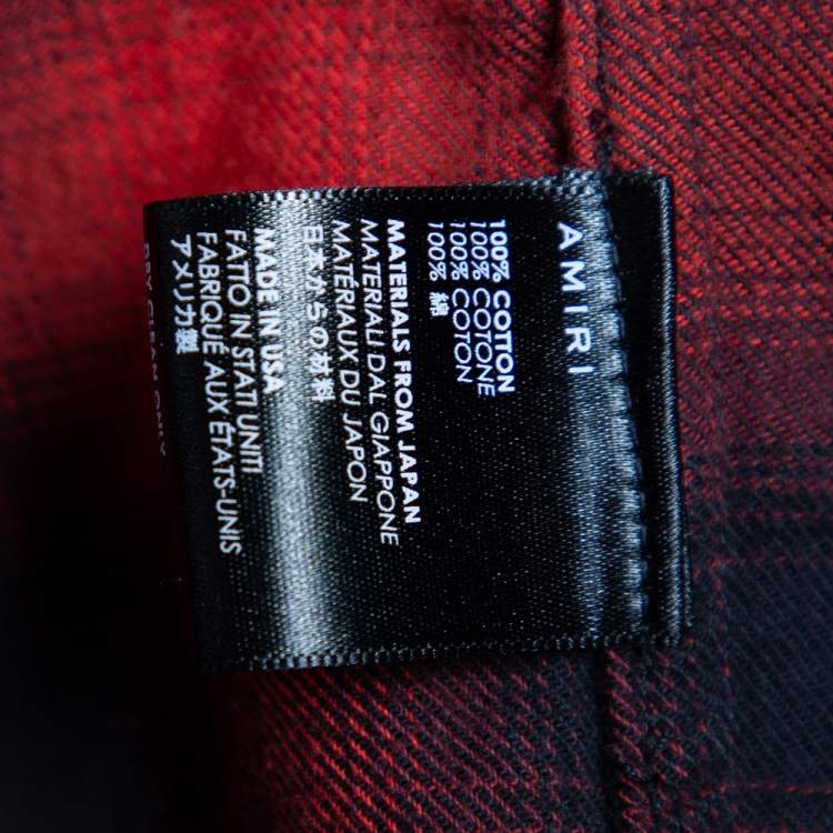 Pre Owned Amiri Red & Black Plaided Flannel Crystal Star Embellished Frayed Hem Shirt S
