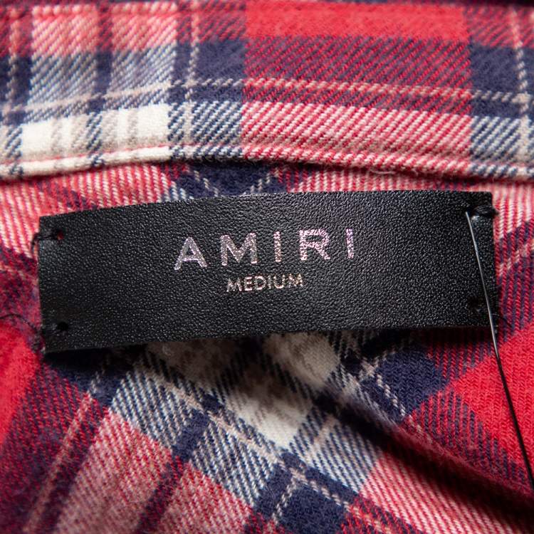 Pre Owned Amiri Red Plaided Flannel Studded Star Detail Shirt M