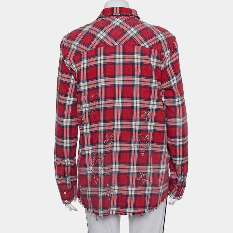 Pre Owned Amiri Red Plaided Flannel Studded Star Detail Shirt M