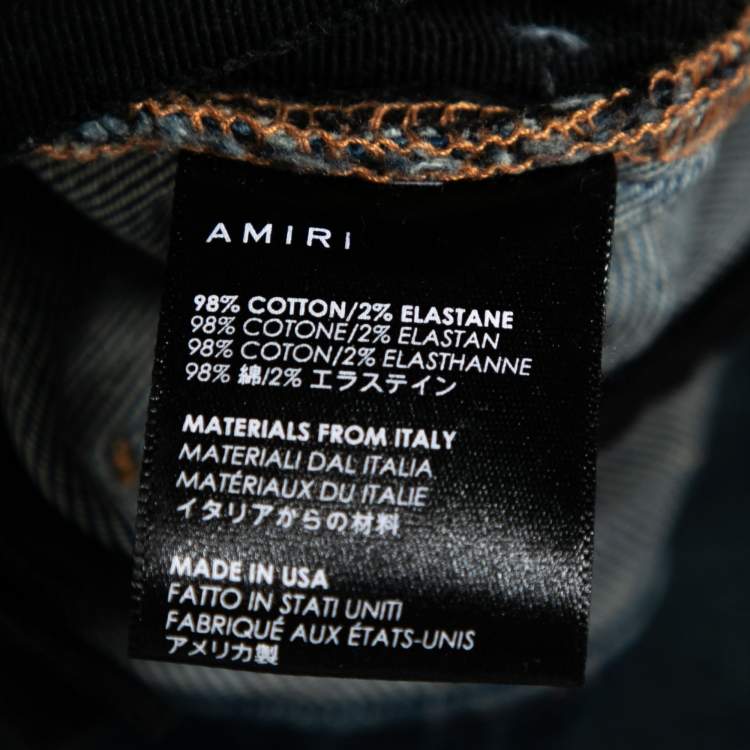 Pre Owned Amiri Blue Denim Distressed Ankle Zip Detailed Jeans M