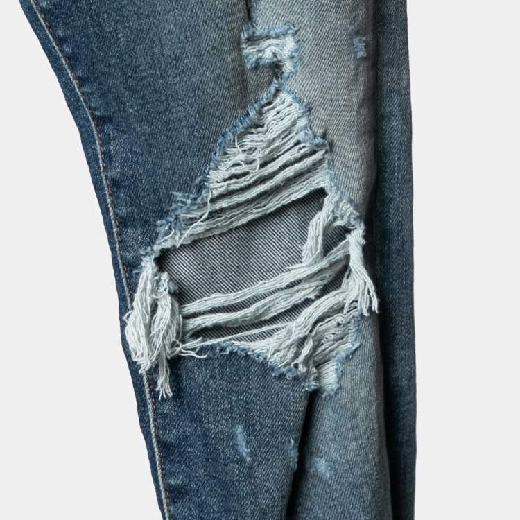 Pre Owned Amiri Blue Denim Distressed Ankle Zip Detailed Jeans M