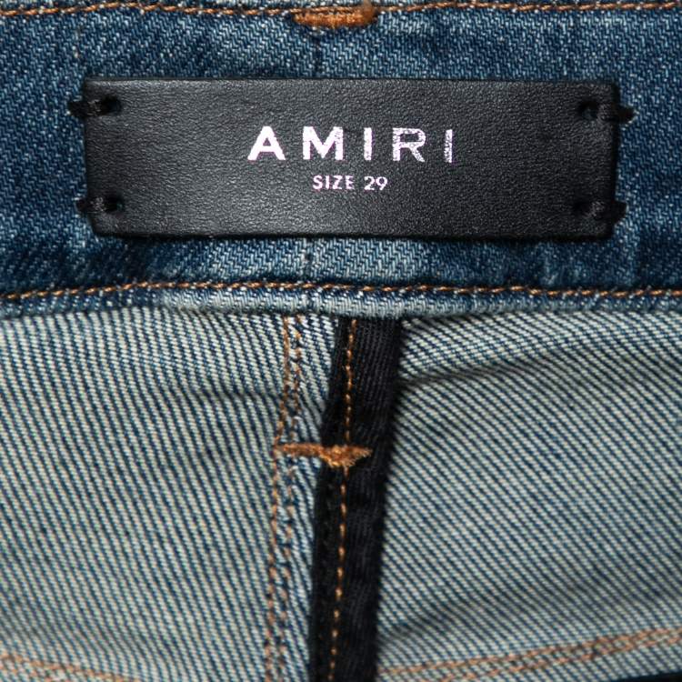 Pre Owned Amiri Blue Denim Distressed Ankle Zip Detailed Jeans M