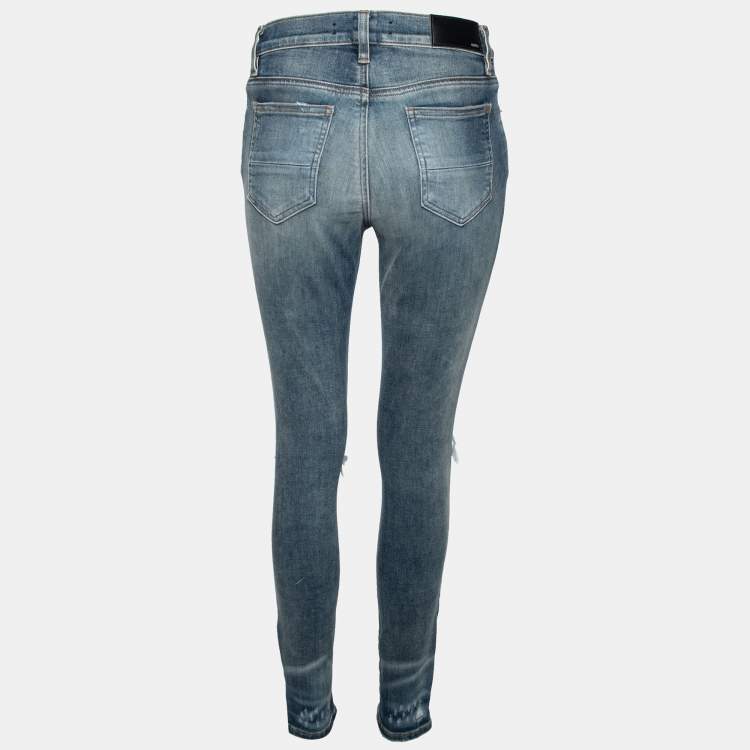 Pre Owned Amiri Blue Denim Distressed Ankle Zip Detailed Jeans M