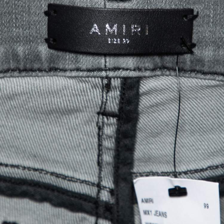 Pre Owned Amiri Grey Denim Distressed Skinny Jeans S 