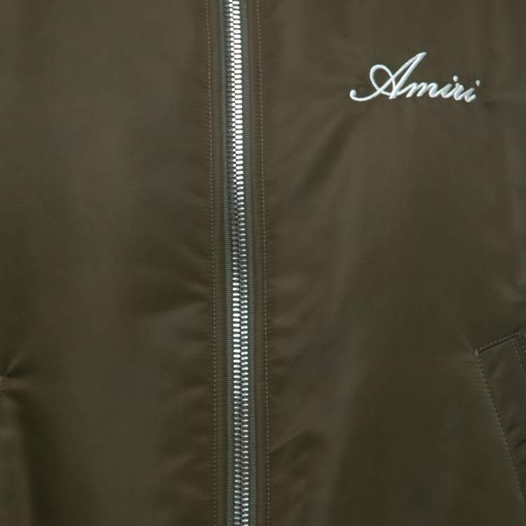Pre Owned Amiri Military Green Nylon Skull Patch Detail Zip Front Bomber Jacket M