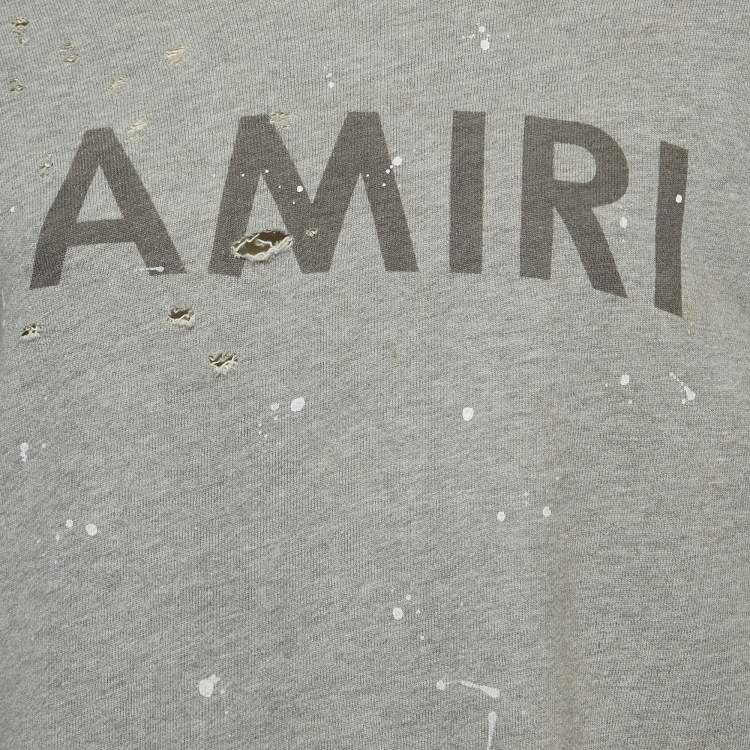 Pre Owned Amiri Grey Distressed Knit Logo Sweatshirt S