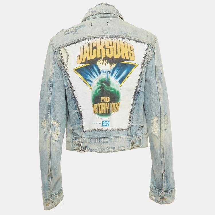 Pre Owned Amiri Blue Washed Distressed Patch Detail Buttoned Jacket XS