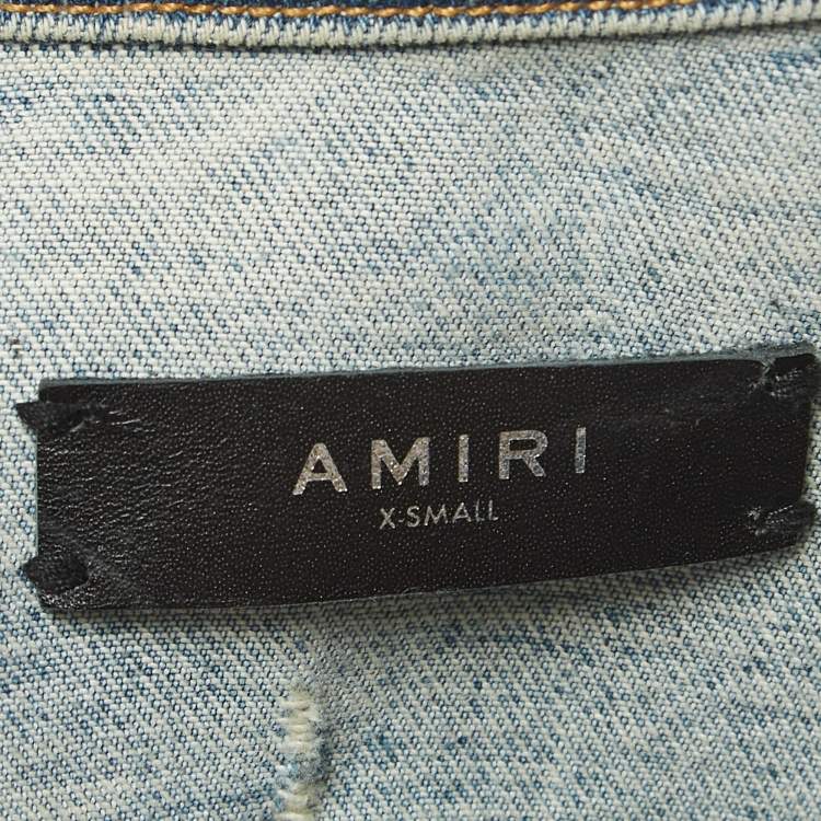 Pre Owned Amiri Blue Washed Distressed Patch Detail Buttoned Jacket XS