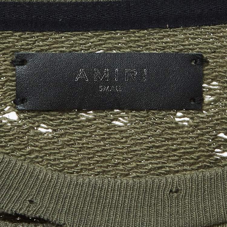 Pre Owned Amiri Military Green Logo Print Distressed Cotton Sweatshirt S